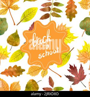 Back to school vector background. Seamless autumn pattern with watercolor leaves. Fall wallpaper Stock Vector
