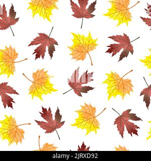 Watercolor maple leaves seamless pattern. Vector background with autumn orange and crimson leaves isolated on white Stock Vector