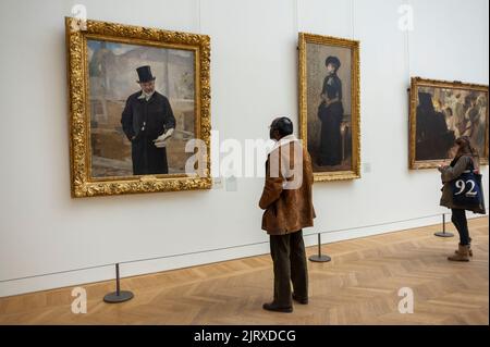 Paris, France, Two People Visiting inside Collection, Modern Art Gallery, Looking at Art, Paintings, Petit Palais Museum Stock Photo