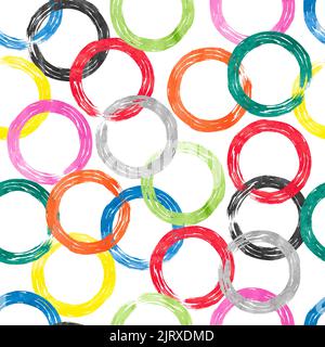 Colorful watercolor rings seamless pattern. Vector background with rainbow circle elements Stock Vector