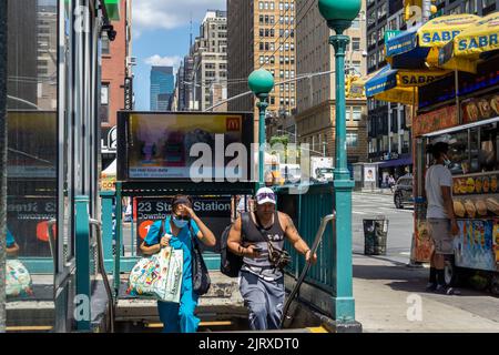 Exiting the subway in Chelsea in New York on Wednesday, August 24, 2022. (© Richard B. Levine) Stock Photo