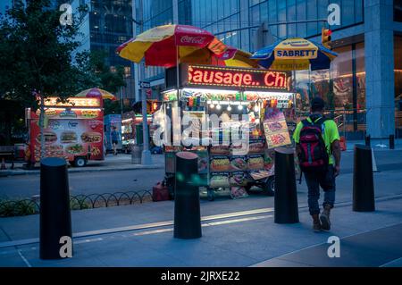 Food cart in the Hudson Yards neighborhood in New York on Tuesday, August 23, 2022. (© Richard B. Levine) Stock Photo