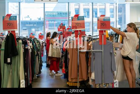 Shoppers  in a Nordstrom Rack store looking for bargains on Thursday, August 18, 2022. (© Richard B. Levine) Stock Photo