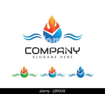 Plumbing water wave logo design. fire and water logo vector Stock Vector