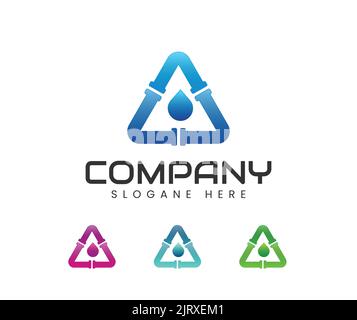 Triangle pipe line plumbing logo template design Stock Vector