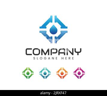 Pipeline water drop plumbing logo. Plumbing work and plumber company, vector design. Plumbing service, illustration Stock Vector
