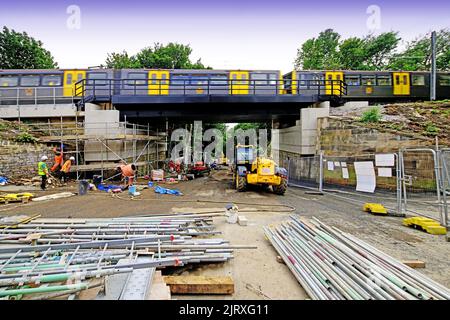 Tyne and Wear new Metro rail bridge with the Metro trains now working and using it Stock Photo