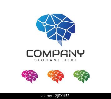 Brain Logo silhouette design vector template. Think Idea concept. Brain storm power thinking logotype icon. Isolated abstract unusual creative digital Stock Vector