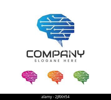 Smart brain tech logo design. Brain, Creative mind, learning and design icons, logos. Man head, people symbols Stock Vector