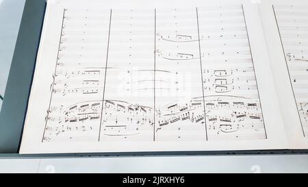 Warsaw, Poland - August 17 2022 - Original hand written music sheet by Fryderyk Chopin in Chopin's Museum Stock Photo