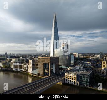 London city aerial drone view of the Shard Stock Photo
