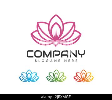 Lotus Flower Logo abstract Beauty Spa salon Cosmetics brand Linear style. Looped Leaves Logotype design vector Luxury Fashion template. Stock Vector