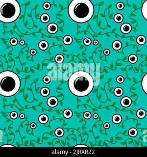 Halloween monsters aliens seamless eyes leaves pattern for wrapping paper and clothes kids print and accessories and notebooks and fabrics. High quali Stock Photo