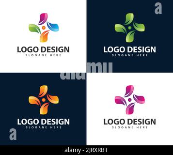 Abstract medical pharmacy health leaf logo design with circle dot Stock Vector