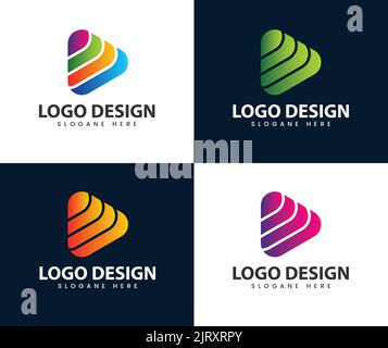 Abstract creative media play button logo. Creative play button logo with line art style Stock Vector
