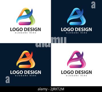 Abstract play media letter a logo design. Play Media letter A logo design concept template Stock Vector