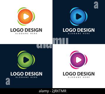 Colourful play media logo design template triangle play icon symbol design. play logo vector template design Stock Vector
