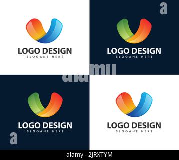 Modern 3d letter v logo design. Colorful letter V logo vector template. Letter V logo Stock Vector