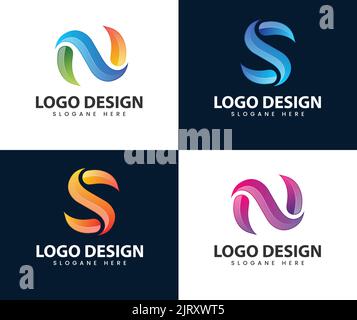 Abstract letter n s logo design. SN S N White Letter Logo Design with Circle Background Stock Vector