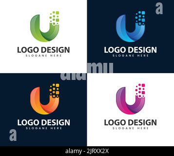 Letter u logo design template technology abstract dot connection. Digital Letter U Technology Icon Logo Design Element Stock Vector