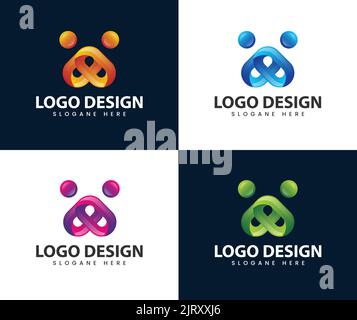 Abstract community 3d logo design. Happy people logo Stock Vector
