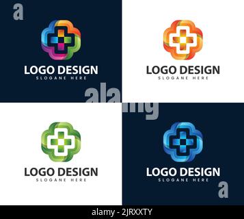 Abstract cross sign medical health symbol pharmacy logo. Eco bio natural Medical clinic infinity loop Logotype concept icon Stock Vector