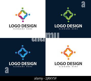 Modern 3d connect people with community logo. group logo, human, family, teamwork icon. Community, people sign in modern style, origami 3d Stock Vector