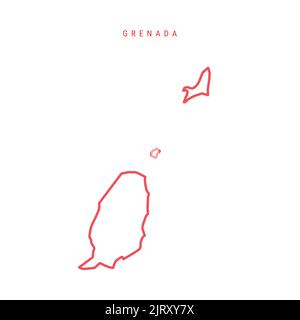 Grenada editable outline map. Grenadian red border. Country name. Adjust line weight. Change to any color. Vector illustration. Stock Vector