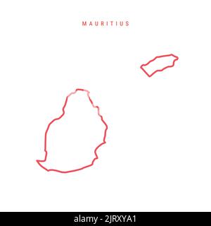 Mauritius editable outline map. Mauritian red border. Country name. Adjust line weight. Change to any color. Vector illustration. Stock Vector