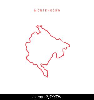 Montenegro editable outline map. Montenegrin red border. Country name. Adjust line weight. Change to any color. Vector illustration. Stock Vector