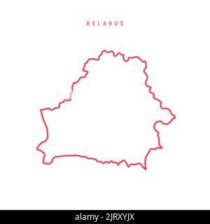 Belarus editable outline map. Belorussian red border. Country name. Adjust line weight. Change to any color. Vector illustration. Stock Vector