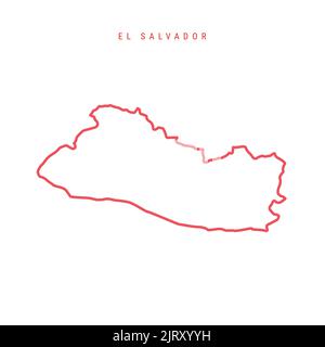 El Salvador editable outline map. Salvadoran red border. Country name. Adjust line weight. Change to any color. Vector illustration. Stock Vector