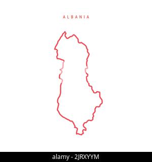 Albania editable outline map. Albanian red border. Country name. Adjust line weight. Change to any color. Vector illustration. Stock Vector
