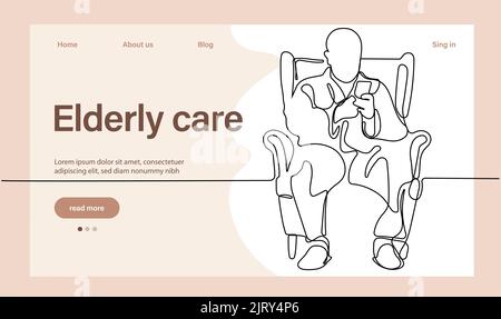 Programs for Seniors Landing Page Template. Elderly Health Care. Elderly care. Cartoon People Vector Illustration. Stock Vector