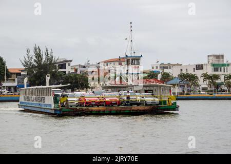 Ferry crossing between Itajaí and Navegantes in Santa Catarina - May 07, 2019: Ferry that makes the crossing of cars and passengers between Itajaí and Stock Photo