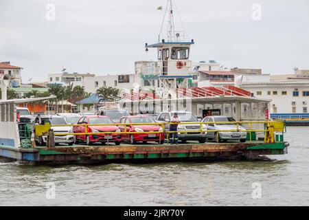 Ferry crossing between Itajaí and Navegantes in Santa Catarina - May 07, 2019: Ferry that makes the crossing of cars and passengers between Itajaí and Stock Photo