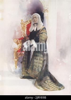 Walter Passmore as the Lord Chancellor in Iolanthe, the Savoy comic opera by Gilbert and Sullivan, 1901. Passmore, English singer and actor in comic baritone roles, 1867-1946. Photograph by Alfred Ellis and Walery (Stanislaw Julian Ignacy). Colour printing of a hand-coloured illustration based on a monochrome photograph from George Newnes’s Players of the Day, London, 1905. Stock Photo