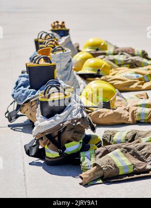 Newly recruited cadet fire firefighters training gear Stock Photo