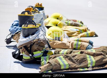 Newly recruited cadet fire firefighters training gear Stock Photo