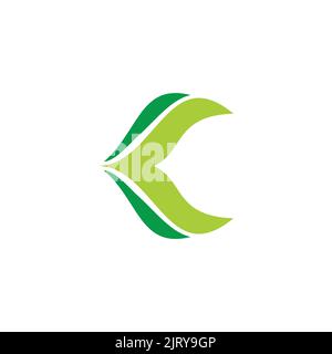letter k simple curves green leaf logo vector Stock Vector