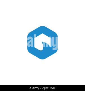 hexagonal wave blue simple geometric logo vector Stock Vector