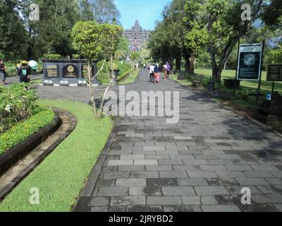 Magelang, INDONESIA, 1 Jan 2010 - Paving path in front of Borobudur temple Stock Photo