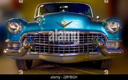 The 1954 Cadillac Fleetwood grille work is an example of the American automotive art form that became popular in the 1950's and 1960's. Stock Photo
