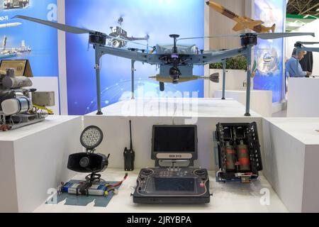 MOSCOW REGION, RUSSIA - AUGUST 19, 2022: Iranian quadrocopter in the exposition of the international military-technical forum 'Army-2022' Stock Photo