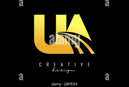 Creative golden letter UA u a logo with leading lines and road concept design. Letters with geometric design. Vector Illustration with letter and crea Stock Vector