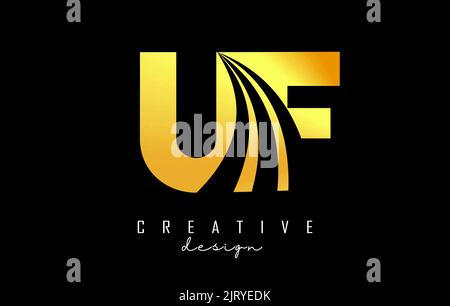 Creative golden letter Uf u f logo with leading lines and road concept design. Letters with geometric design. Vector Illustration with letter and crea Stock Vector