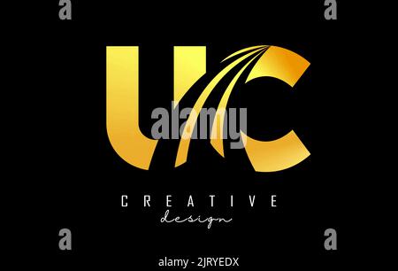 Creative golden letter UC u c logo with leading lines and road concept design. Letters with geometric design. Vector Illustration with letter and crea Stock Vector