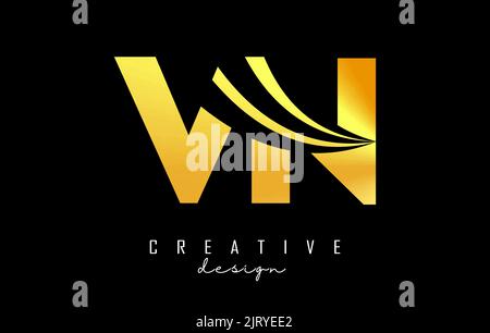 Creative golden letter VN v n logo with leading lines and road concept design. Letters with geometric design. Vector Illustration with letter and crea Stock Vector