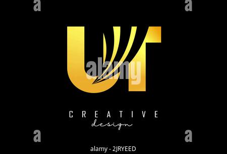 Creative golden letter UT u T logo with leading lines and road concept design. Letters with geometric design. Vector Illustration with letter and crea Stock Vector