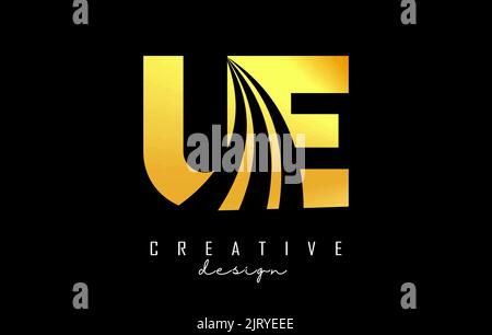 Creative golden letter UE u e logo with leading lines and road concept design. Letters with geometric design. Vector Illustration with letter and crea Stock Vector